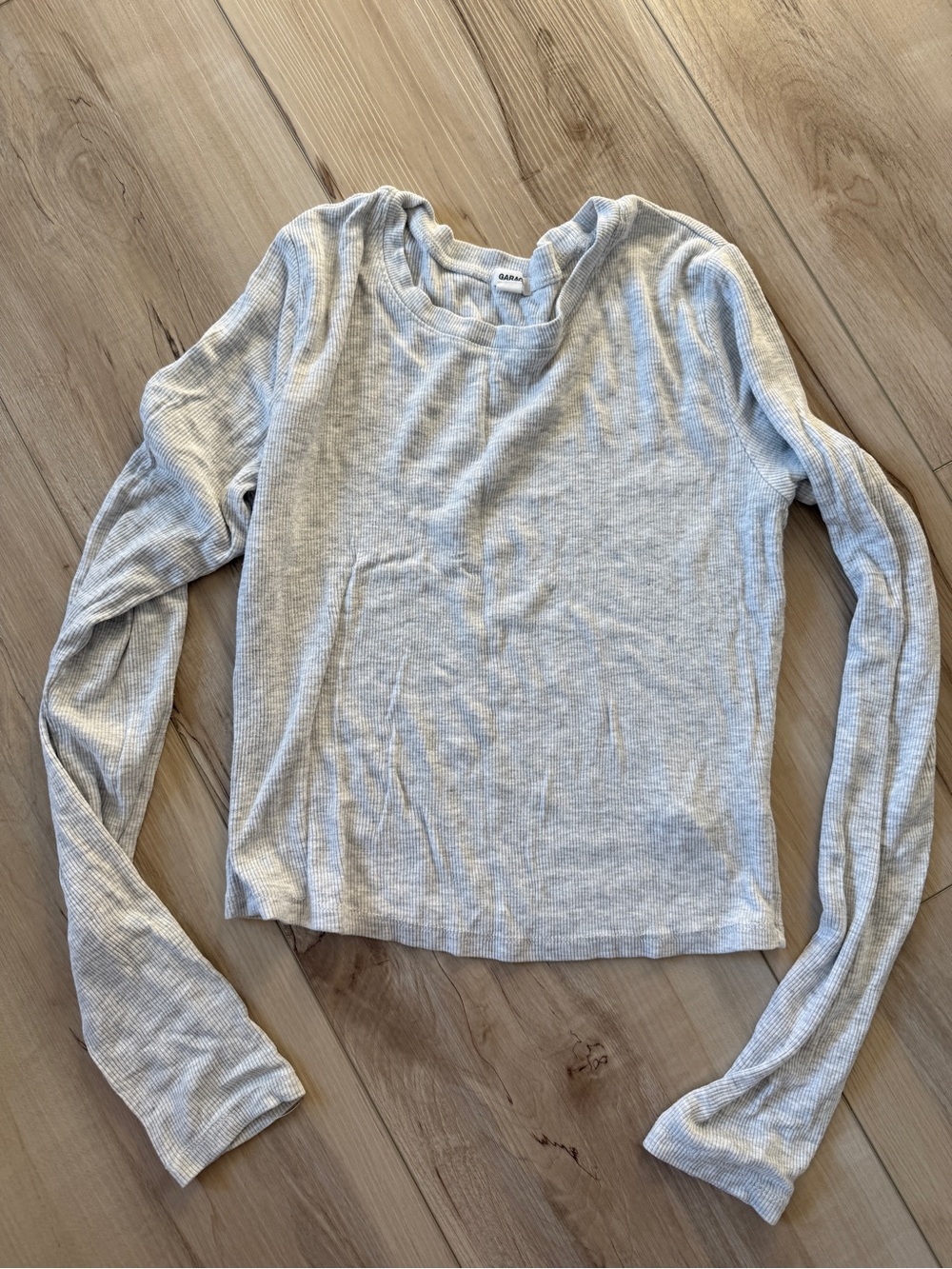 Garage Light Gray Ribbed Long-Sleeve Top